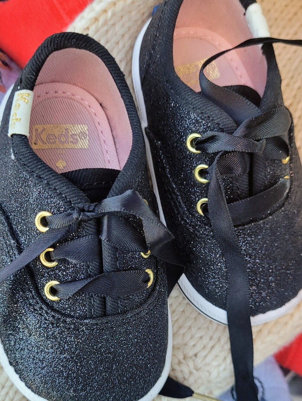 Keds Kids Black Glitter Sneakers with Gold Eyelets